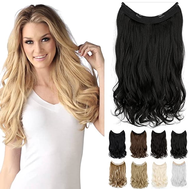 Halo Hair Extensions Curly Wavy Invisible Wire Extension Adjustable Fish Line Clip in Hairpiece 18 Inch for Women Heat-resistant Synthetic Fiber