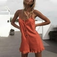 thumbnail image 4 of Usmixi Jumpsuits for Women Beach Casual Solid Button Down Ruffle Hem Spaghetti Strap Jumpsuits Overalls Summer Formal Plain Square Neck Sleeveless Short Rompers Red s, 4 of 6