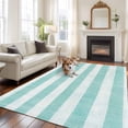 thumbnail image 3 of Teal Linen Stripes Washable Living Room Rugs 5'x7', Vintage Country Low Pile Throw Large Area Rugs Non-Slip Sturdy Edge Binding Carpet for Dining Room Bedside Kitchen, 3 of 9