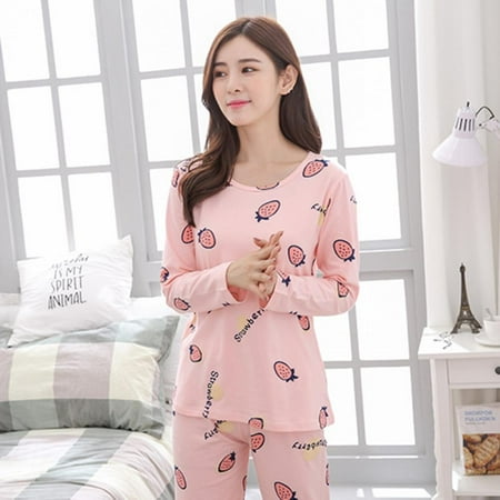 

New Woman Cute O-Neck Long-Sleeved Trousers Casual Suit Ladies Home Sleepwear Suit