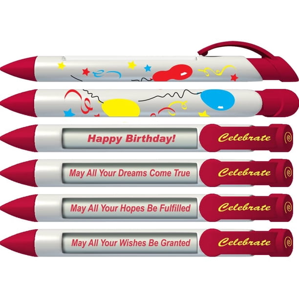Juego de bolígrafos de felicitación para celebración de cumpleaños con mensaje giratorio