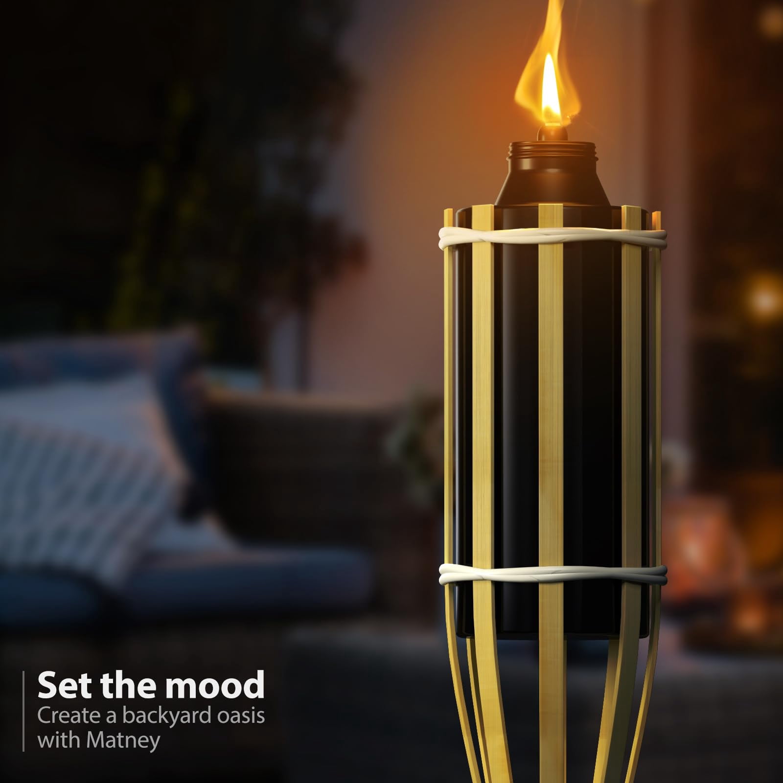 12 Pack 4 Feet Tall Bamboo Torches, Outdoor Garden Backyard Lighting, Oil Lamp for Citronella, 8 Hour Flame, Brown