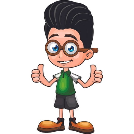 Smiling Cute Boy Character Thumbs Up Black Brush Up Hair Cartoon