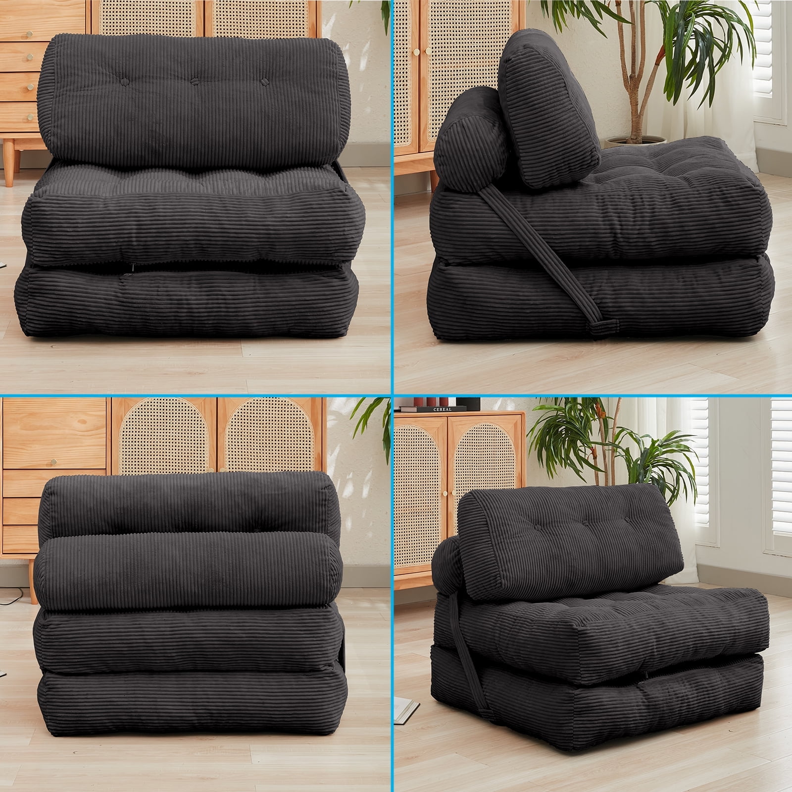 BALUS Folding Sofa Bed, Convertible Couch Sleeper,Fold Out Couch Bed,Floor Couch with Foam for Living Room/Bedroom, 32"W Dark Gray