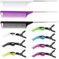 thumbnail image 2 of GHSDFBB Rat Tail Combs With Clips，10Pcs Rat Tail Combs Set，3Pcs Steel Pin Rat Tail Teasing Combs and 7Pcs Alligator Styling Sectioning Clips,Hair Parting Comb for Women,Salon Home Stylist Brai, 2 of 7