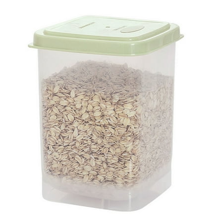Square Grain Sealed Storage Box Kitchen Moistureproof Freshness Cereals Stackable Container with Spoon - Light Green