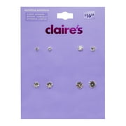 Claire's Women's Silver Round Cubic Zirconia Stud Earrings, Post Back, 4 Pack, 74003 Adult Female