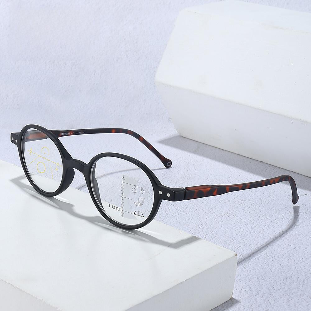 2 Pairs of New Anti-Blue Light Multifocal Round Reading Glasses For Women and Men Presbyopic Glasses Spring Hinge Progressive Readers +2.50