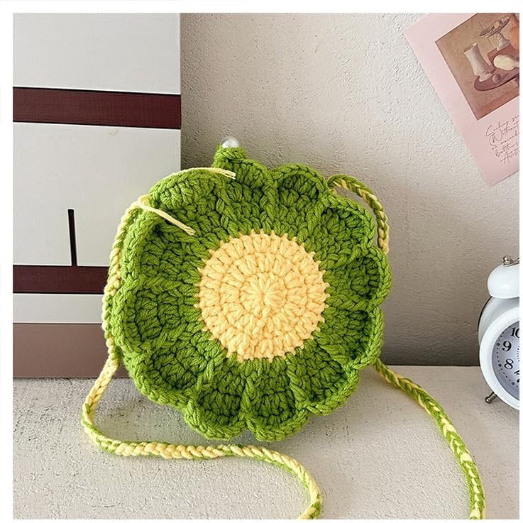 Sunflower Crochet Bag, Women's Crochet Bag, Crochet Flower Bag, Woven Crochet Tote Bag for Girls Mesh Beach Bags