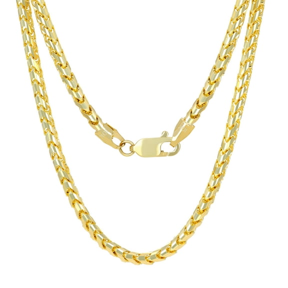 Nuragold 10k Real Yellow Gold Solid Franco Diamond Cut 3mm Spiga Wheat Chain Necklace (16"-30") Italian Jewelry for Men & Women