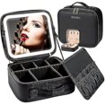 thumbnail image 1 of Bolsa de viaje para maquillaje con espejo con luz LED, organizador portátil para maquillaje, accesorios para brochas de maquillaje y estuche de herramientas, 1 of 4