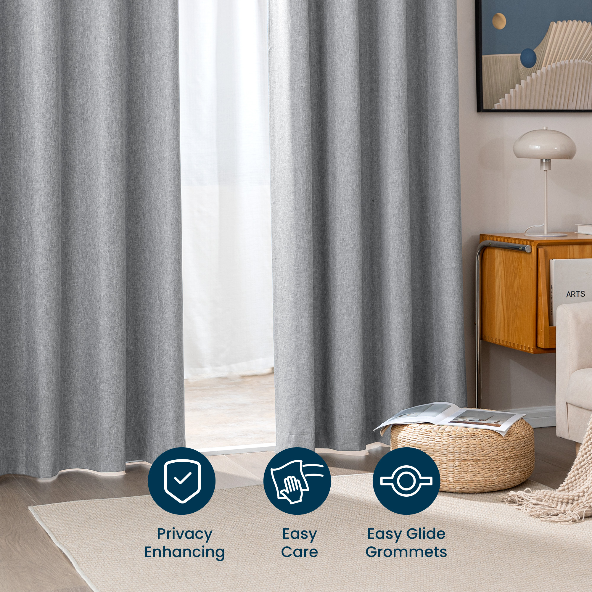 Sleep Zone Linen Look 100% Blackout Curtains for Bedroom Windows Living Room Darkening Thermal Insulated Drapes 2 Panels, 52" x 84" Dark Grey