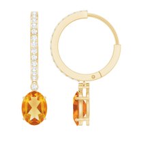 Rosec Jewels Natural Citrine Drop Earrings with Diamond (6X8 mm Oval Shaped Citrine), 14K Yellow Gold