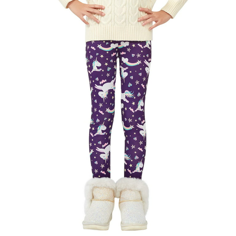 Toddler Girls Fleece Lined Little Cartoon Unicorn Pattern Baby Girl  Leggings Comfy & Cute Pants