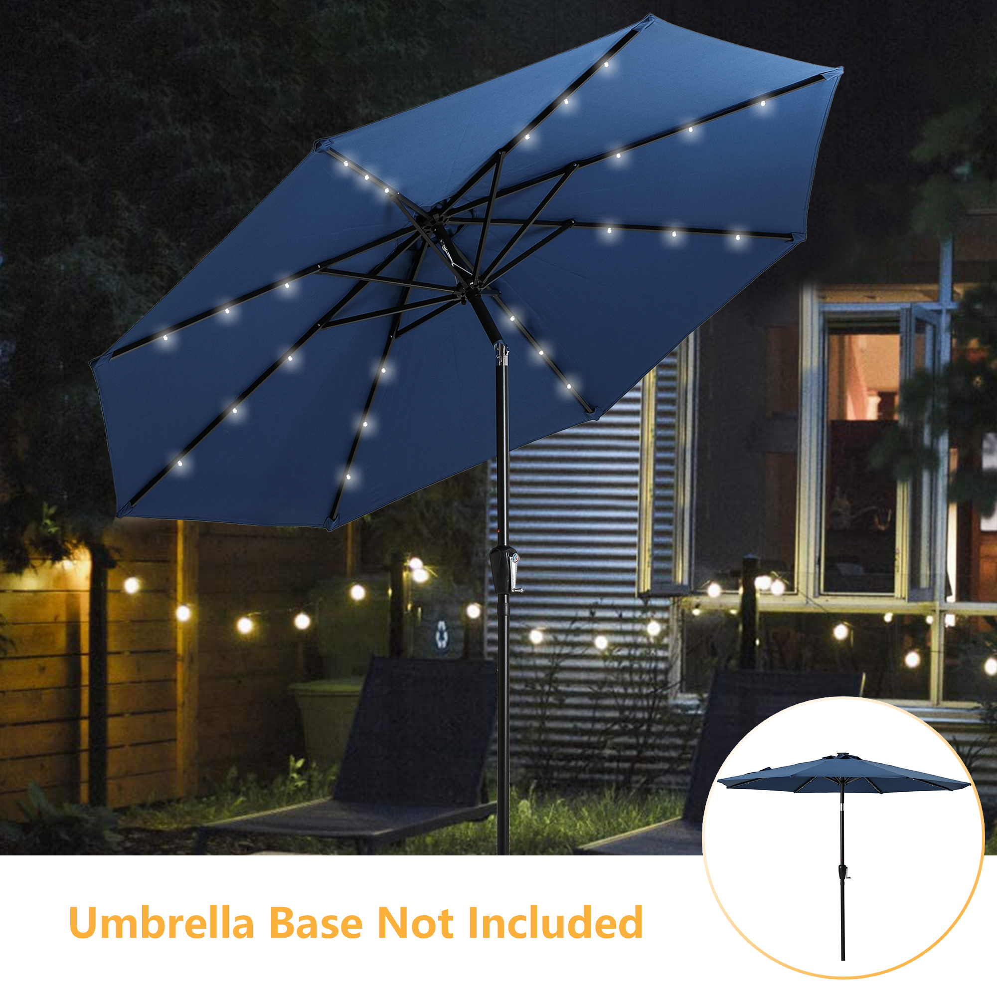 9ft Patio Umbrella with Solar Lights, Outdoor Umbrella with 24 LED