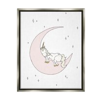 Stupell Industries Cozy Sleeping Unicorn Nighttime Moon Delicate Stars Graphic Art Luster Gray Floating Framed Canvas Print Wall Art, Design by Sweet Melody Designs