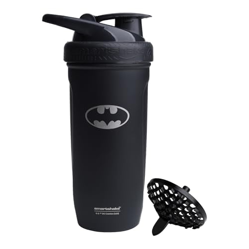 Smartshake Justice League Reforce Batman Logo Shaker Bottle 900ml, DC Comics Botella de agua de acero inoxidable, Batman Regalos para hombres