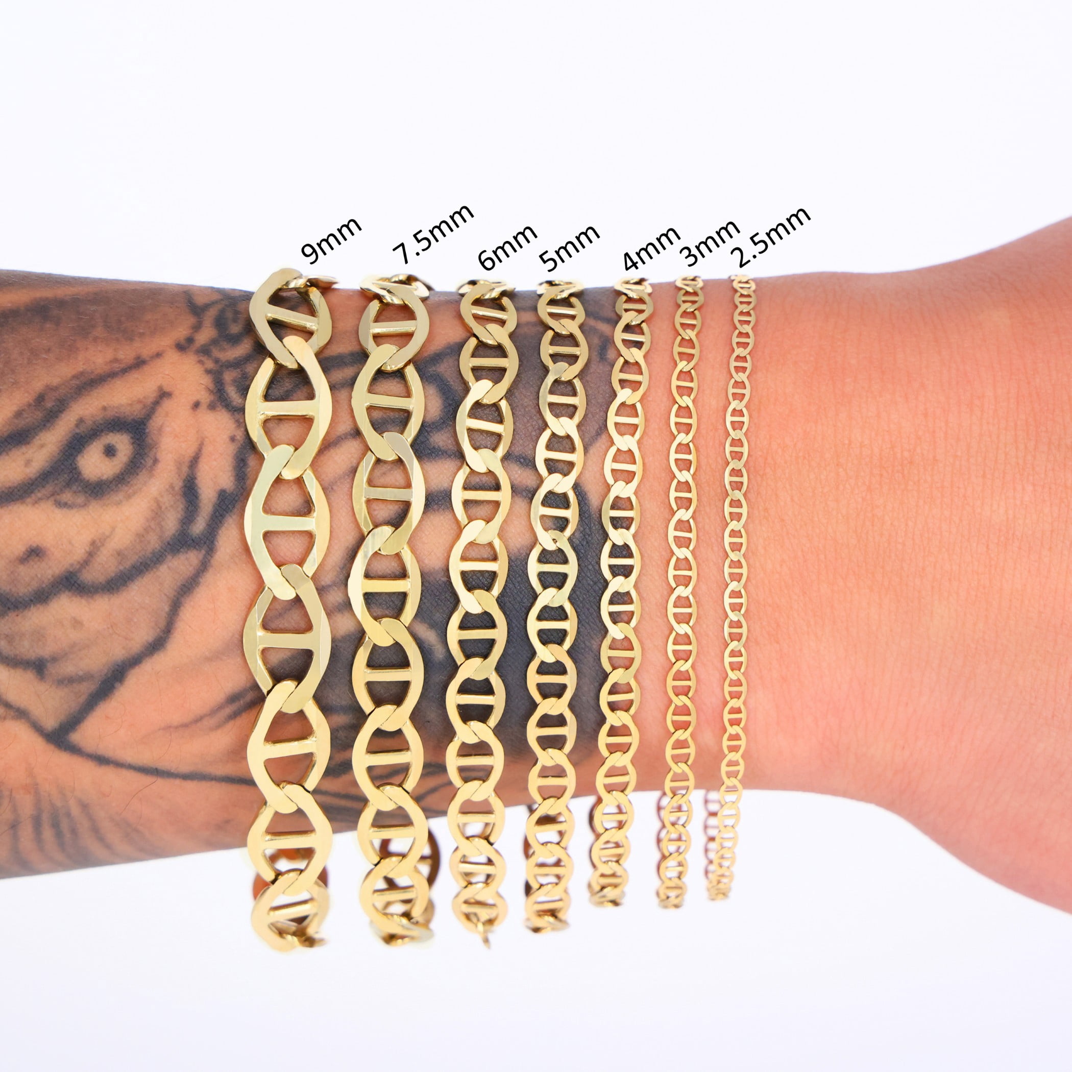 Nuragold 14K Real Yellow Gold Solid Mariner Chain Anchor Link Bracelet 7"-9" (2mm-7.5mm) Italian Jewelry for Men & Women