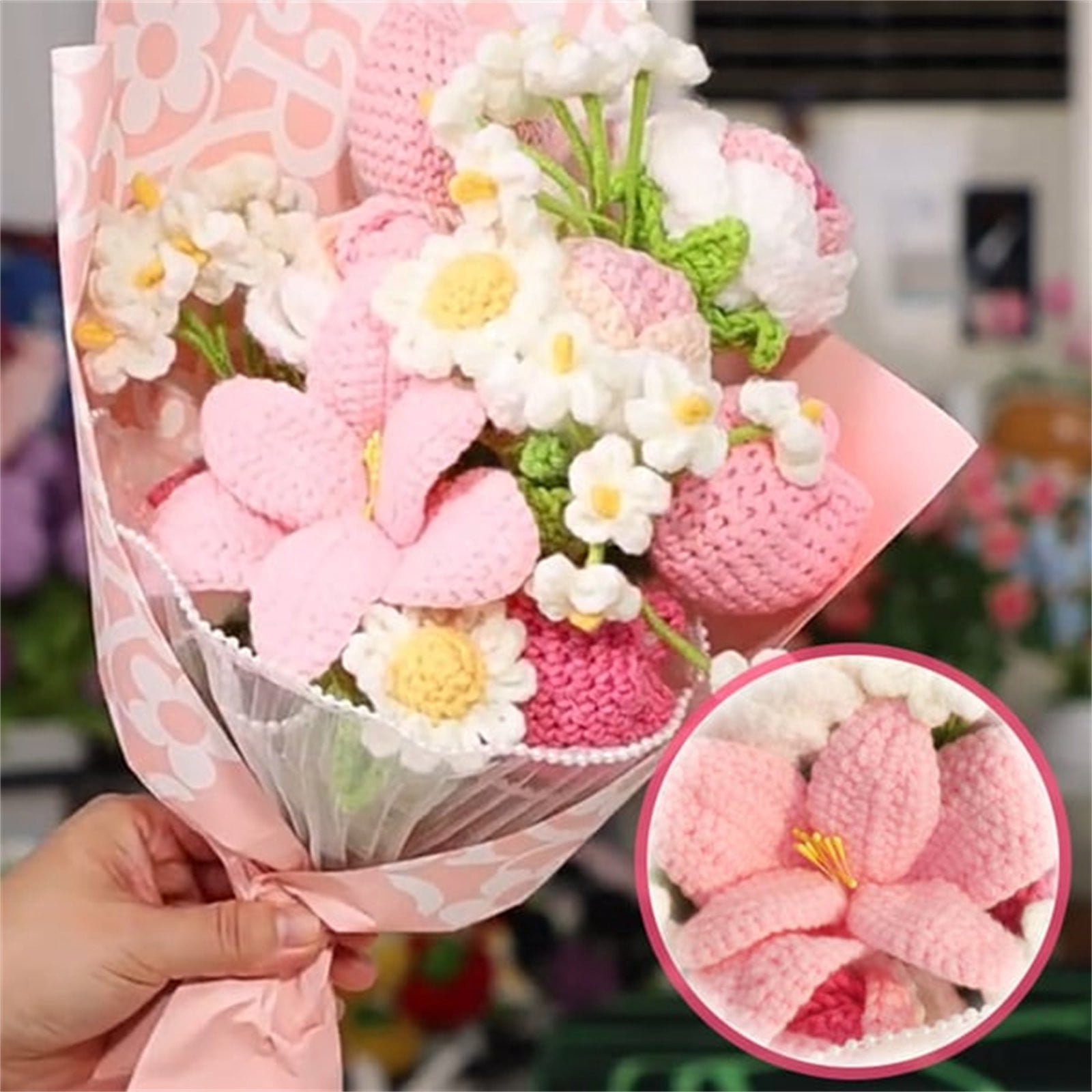 Beforeyayn Hand Knitted Simulated Flower, Yarn Craft Decorative Flower for Finished Projects, DIY Craft Embellishment for Bouquet, Wreath, Hat and Home Decor