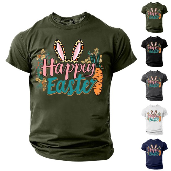 SGFCWSX Men's Short Sleeve T-Shirt, Casual Graphic Print Happy Easter Holiday Crewneck Tee for Men Green Size L