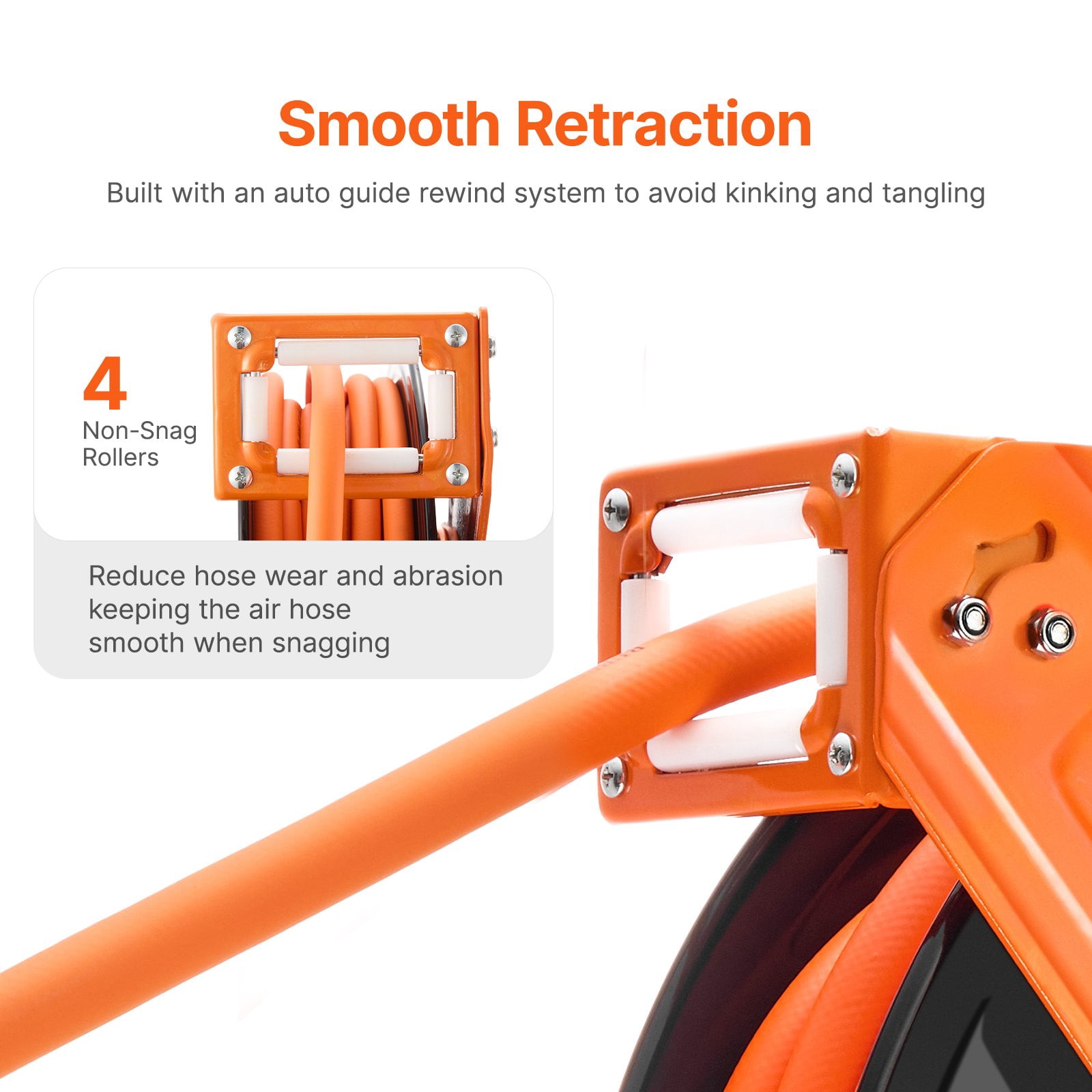 VEVOR Retractable Air Hose Reel, 1/2 IN x 50 FT Hybrid Air Hose Max 300PSI, Air Compressor Hose Reel Auto-Rewind with 5FT Lead in, Ceiling/Wall Mount Heavy Duty Single Arm Steel Reel, 1/2" NPT Fittin