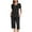 Black, variant on YABCSAZ Summer Outfits for Women Short Sleeved Round Neck Button Tee Shirt Tops and Capri Wide Leg Pants Solid Color Loose Fit Casual 2 Piece Pajama Sets