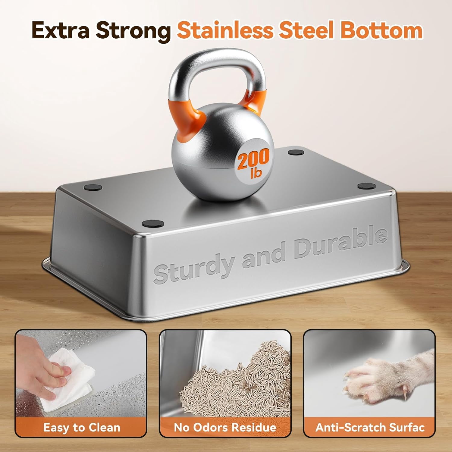 Stainless Steel Cat Litter Box with Removable Lid,Free in & Out Covered Metal Litter Box,Large Enclosed Litter Box with Litter Scoop & Mat, Easy Cleaning, Odor Free,Anti-Leakage for Kitty(Beige)