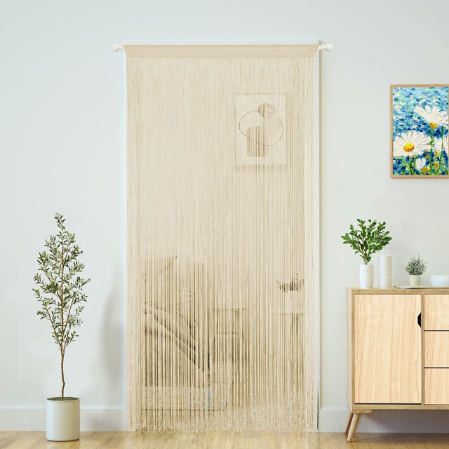 Cortina YaoYue Boho con panel de cuerdas, 100 x 280 cm, color champán