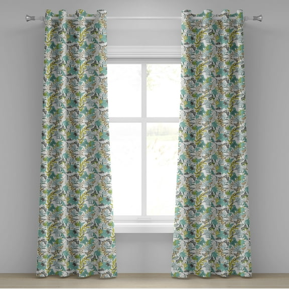 Ambesonne Floral Grommet Curtain, Flying Birds Butterflies, 50" x 120", Yellow Green Caramel
