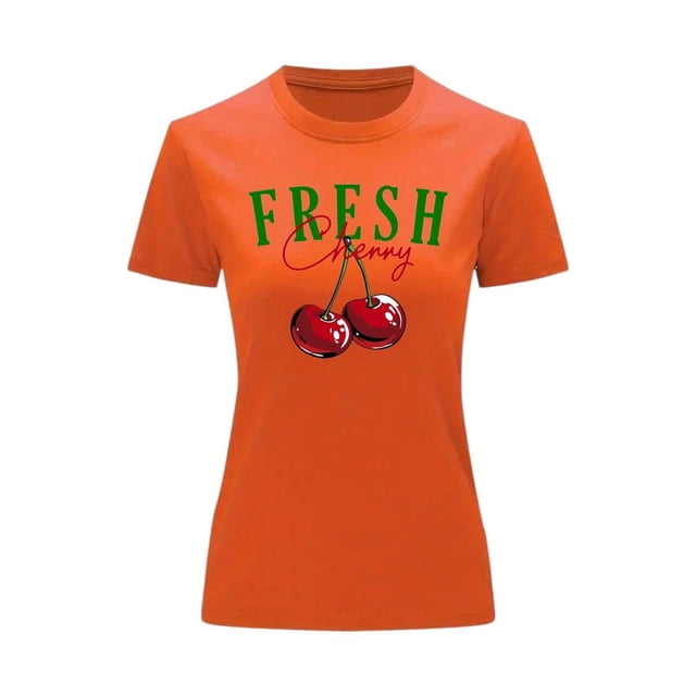 Playera Blusa De Cerezas Fresh Cherry Ropa Para Mujer Ropa Para Dama Color Anaranjado Talla Grande Marca Emil SaEs