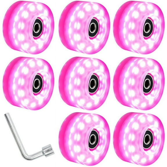 Roller Skate Wheels with Wrench Outdoor Light Up High Flash Six Light Double Row Roller Skates Shining Wheels Pink