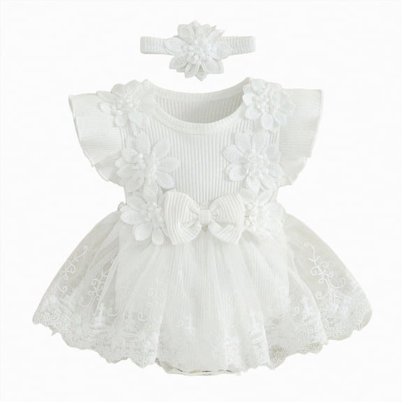 NOLDARES Little Girls A-Line Dress Cute Pattern Short Sleeve Casual Toddler Girl Dresses for Party 1-8 Years(White,6-12 Months)
