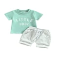 thumbnail image 1 of POINTERTECK Kid Pants Suit  Boy Short Sleeve Round Neck Letters Tops + Casual Street Drawstring Short Pants  Grey 2-3 Years, 1 of 8