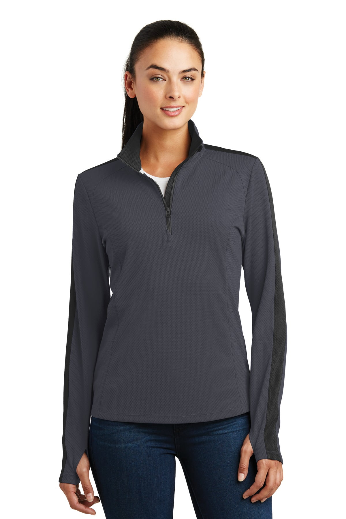 Sport-Tek Ladies Sport Wick Textured Colorblock 1/4 Zip