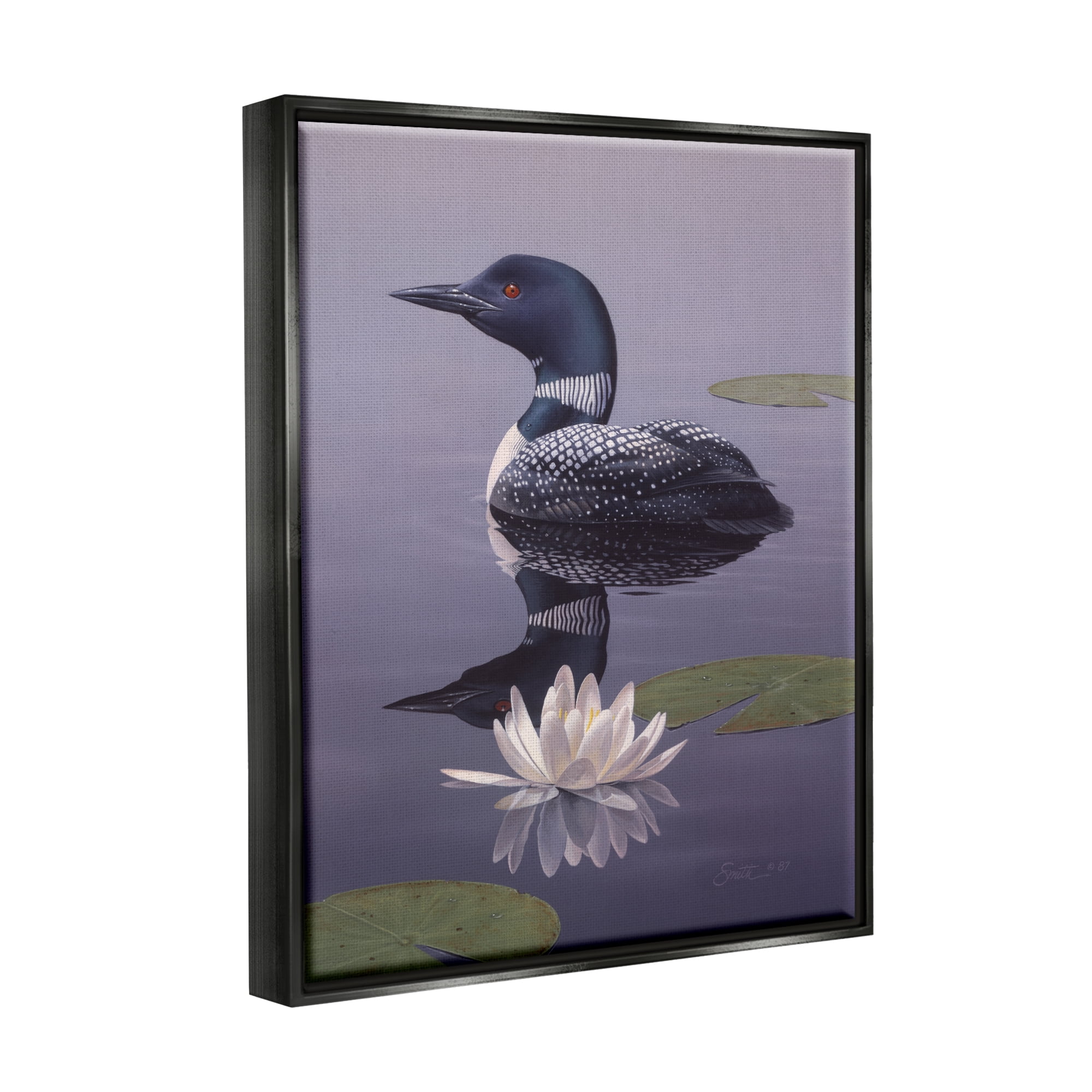 Stupell Industries Duck Swimming Pond Lily Pads Animals & Insects Painting Black Floater Framed Art Print Wall Art