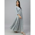thumbnail image 6 of Janasya Indian Women's Grey Georgette Floral Foil Print Flared Western Dress, 6 of 8