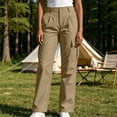 thumbnail image 5 of Sentuca Cargo Pants for Women with Pockets Elastic Waist Button Pants Solid Color Sports Hiking Travel Trousers Khaki L, 5 of 8