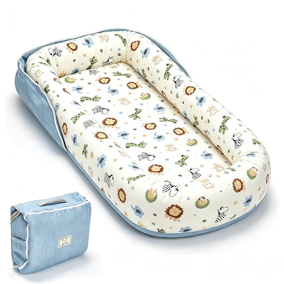 Tiktiger Baby Lounger for Newborn, Portable Infant Lounger for 0-24 Months Newborn, Home Travel Dual-Purpose Baby Nest (Animal World Blue)