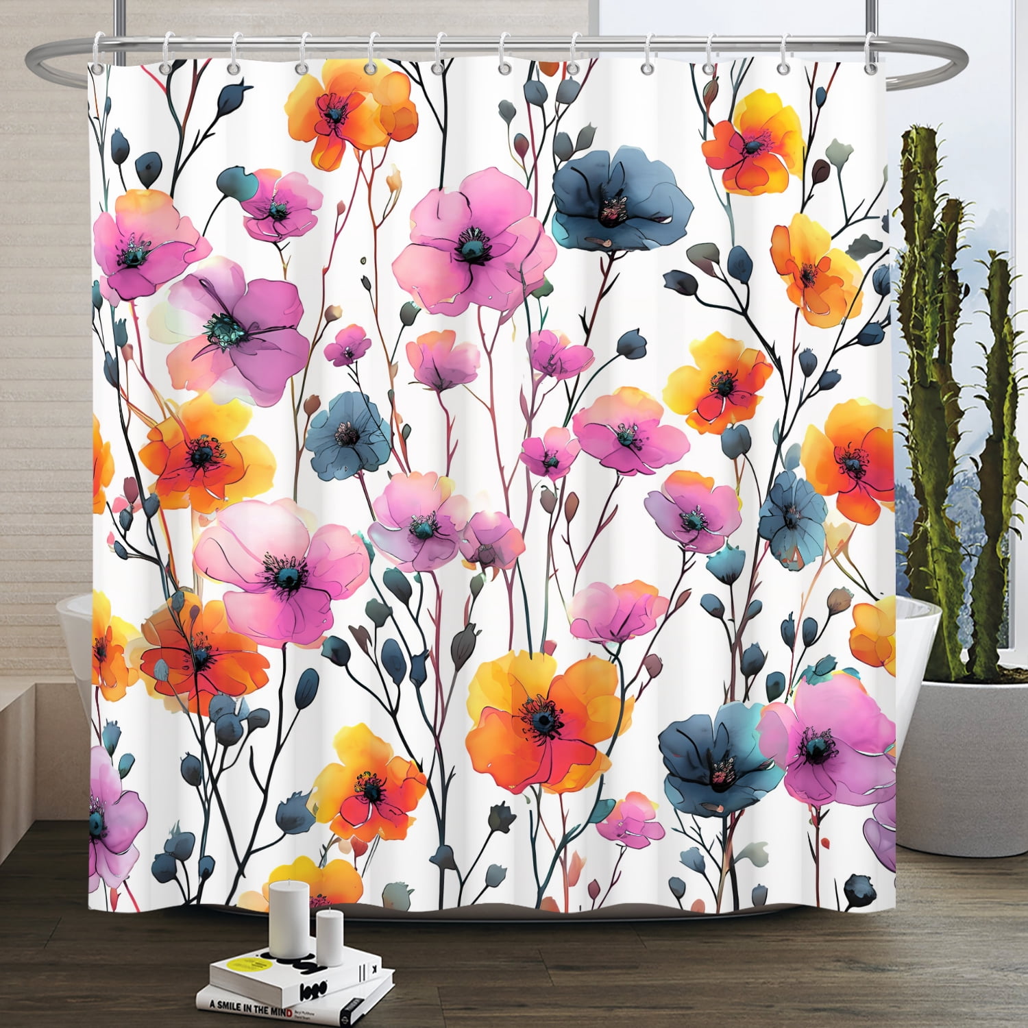 MIZHONA Purple Floral Shower Curtain Spring Colorful Flowers Bath Curtains for Bathroom Decorative  72"X72"