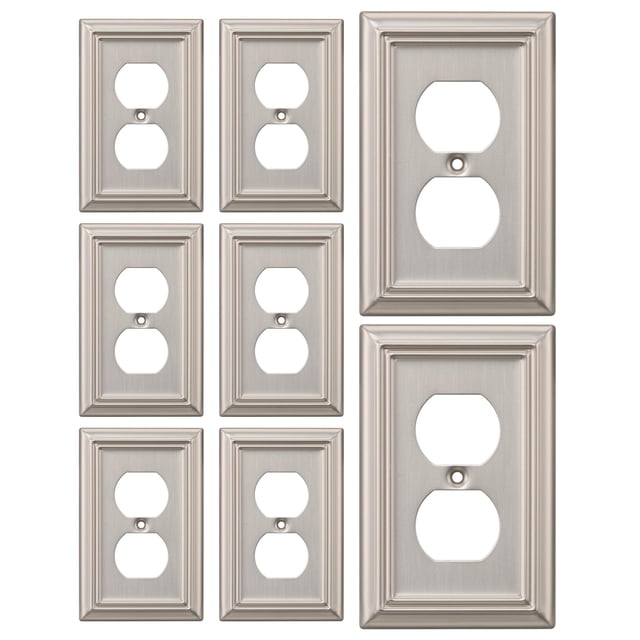 Wall Plate DEWENWILS, tapa de salida metálica dúplex, paquete de 8 unidades, níquel