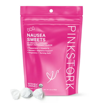 Pink Stork Nausea Sweets: Nausea Relief   Morning Sickness Relief for Pregnancy, Vitamin B6   Peppermint, 20 Lozenges