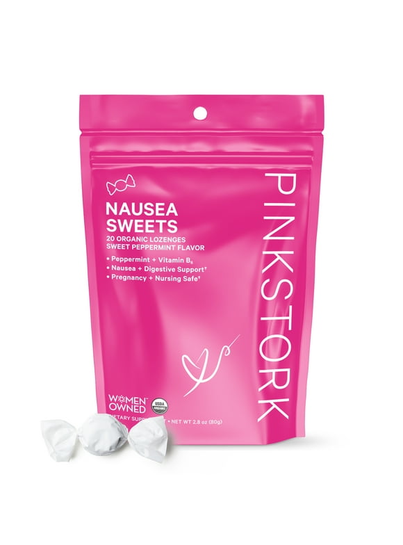 Pink Stork Nausea Sweets: Nausea Relief + Morning Sickness Relief for Pregnancy, Vitamin B6 + Peppermint, 20 Lozenges