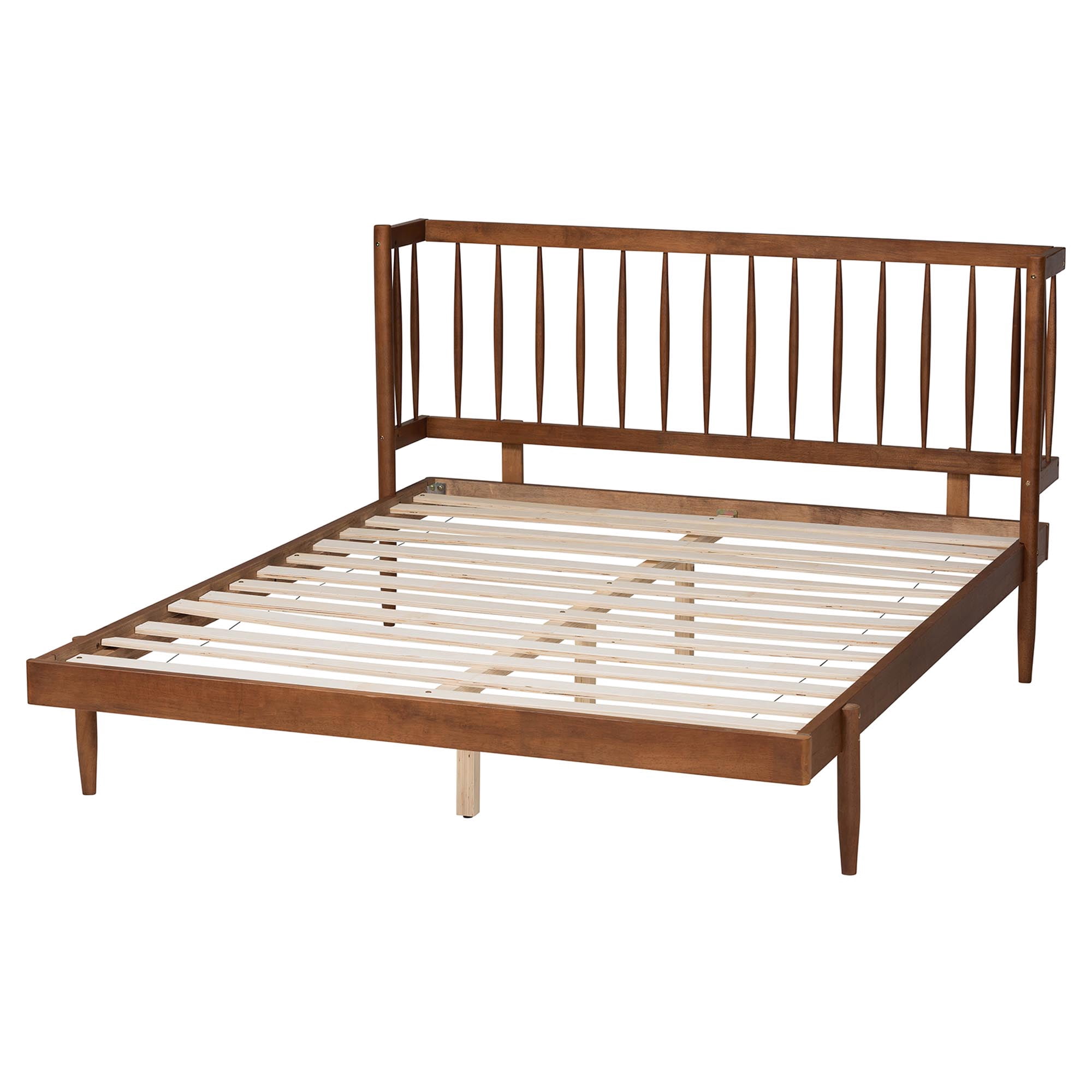 Baxton Studio Calderon Retro-Modern Platform Bed, Queen, Walnut Brown