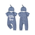 thumbnail image 2 of BemeyourBBs Newborn Baby Boy Little Brother Outfits Cute Little Bro Letters Rib Romper Short Sleeve Full Length Jumpsuit Hat Infant Spring Summer Clothes, 2 of 9