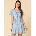 thumbnail image 3 of Vestido De Gasa Con Cuello En V Y Manga Con Volantes Florales Para Mujer Azul L, 3 of 6