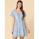 thumbnail image 3 of Vestido de Gasa con Cuello En V y Manga con Volantes Florales Allegra K Azul S, 3 of 6