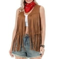 thumbnail image 4 of QUNYINEY Cowboy Women's Vest Faux Suede Yellow Cardigan Coat Fringe V Neck Loose Fit Sleeveless Womens Winter Jacket, 4 of 6