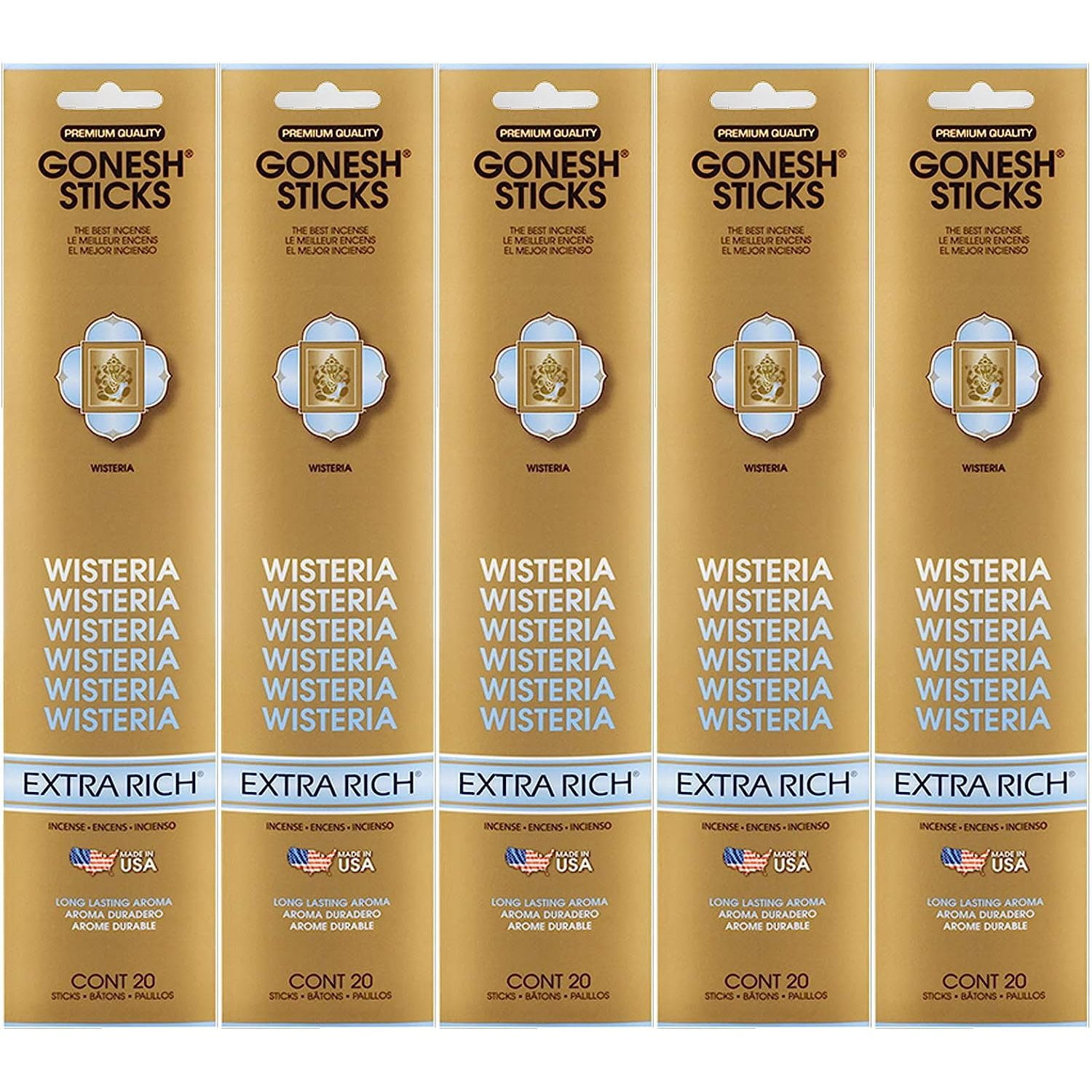 Gonesh Incense Sticks Extra Rich Collection Wisteria 5 Packs (100
