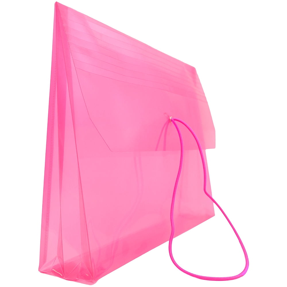 JAM Paper Plastic Expansion Envelopes, Elastic Band Closure, Letter Booklet, 9 3/4 x 13, 2.5 in Expansion, Pink, 3/Pack