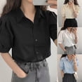 thumbnail image 6 of BUYISI Basic Simple Womens Lapel Puff sleeves Casual Shirt Versatile Fashion tops Apricot L, 6 of 7